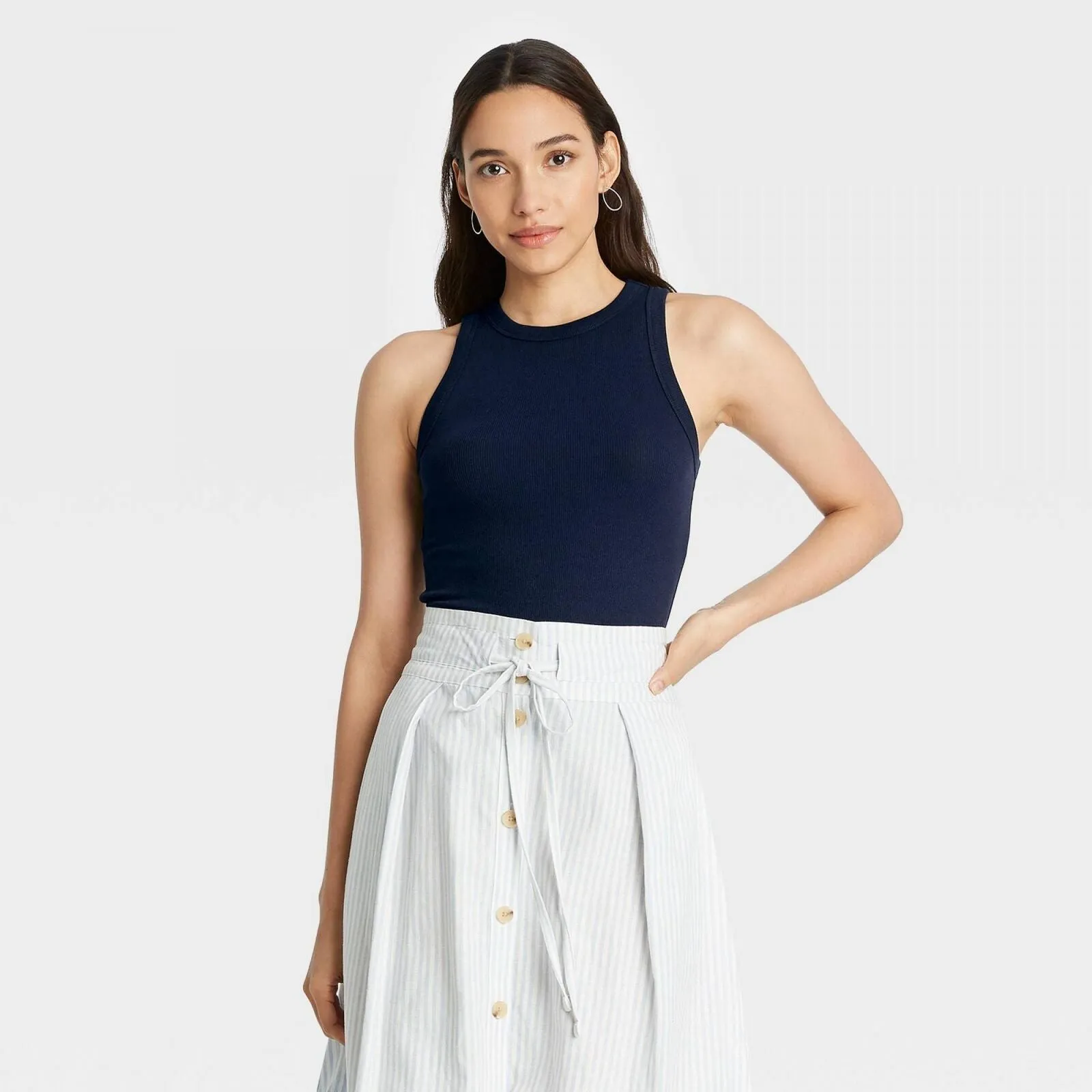 A New Day Women's Ribbed Tank Top Navy Blue M