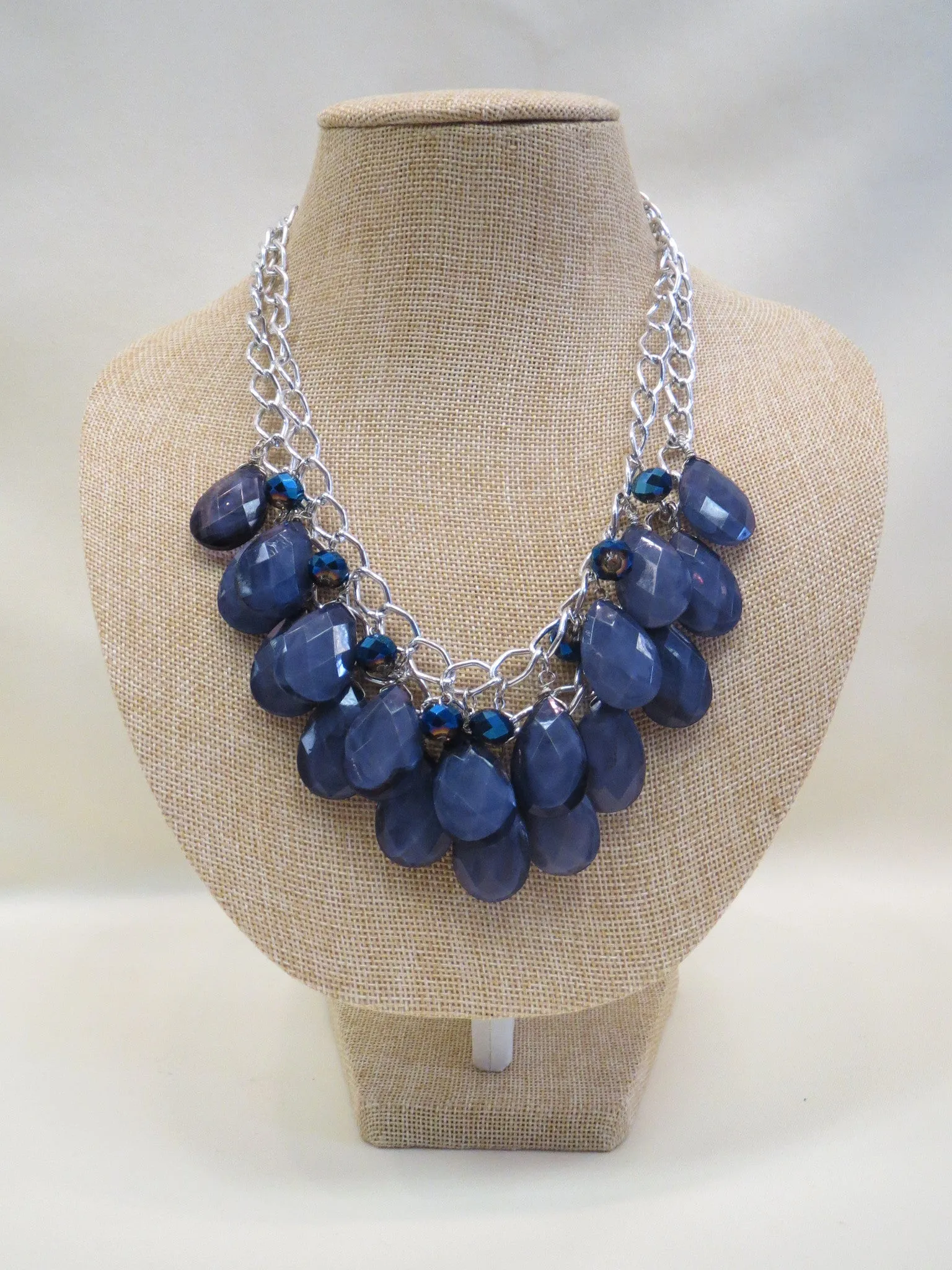 ADO | Blue Double Layer Necklace Silver Chain