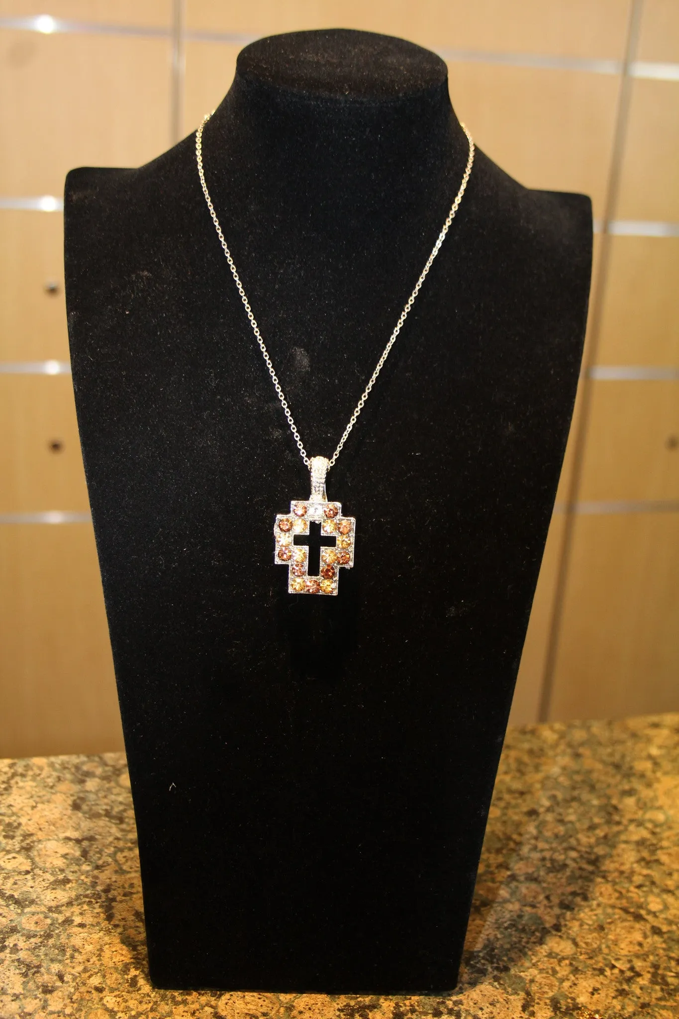 ADO | Embellished Cross Pendant Silver & Amber