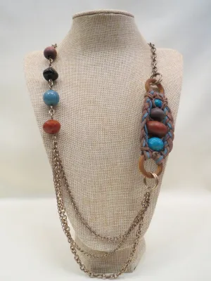 ADO | Wood, Leather Braid, 3 Layer & Turquoise Necklace