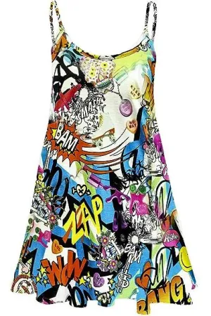 Bang Print Strappy Mini Dress Vest Top