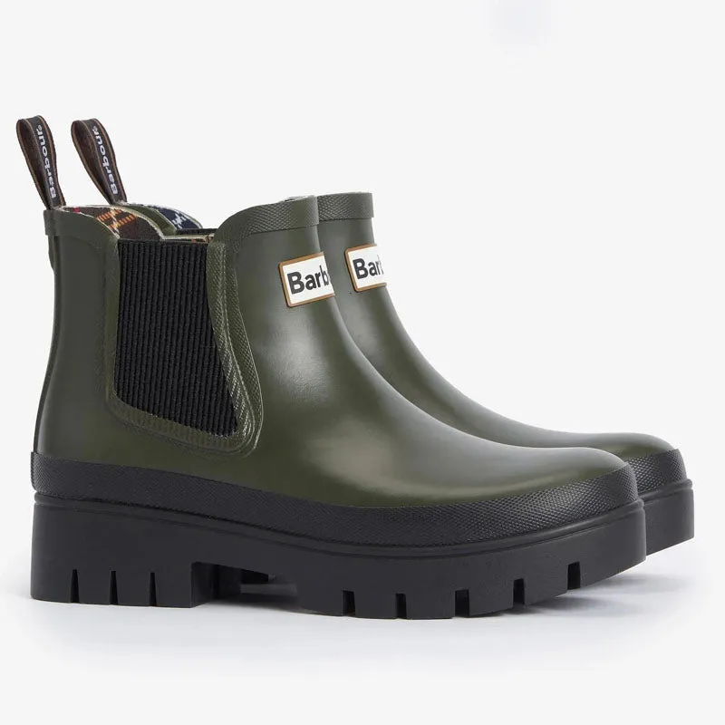 BARBOUR Halton Chelsea Welly Boots in Olive/Black