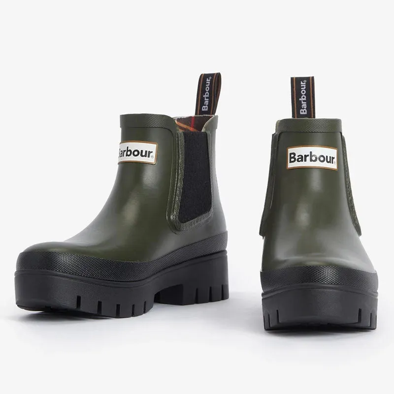BARBOUR Halton Chelsea Welly Boots in Olive/Black