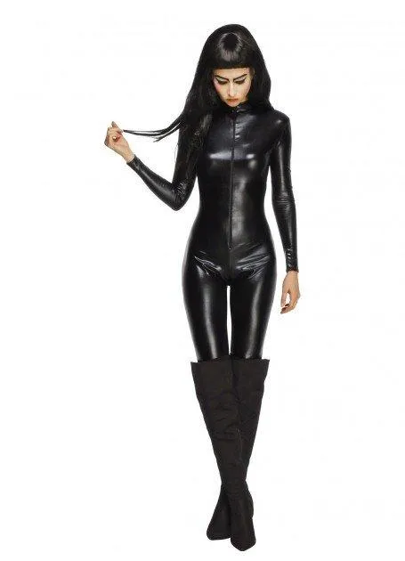 Black Catsuit Halloween Cat Miss Whiplash Adult Costume