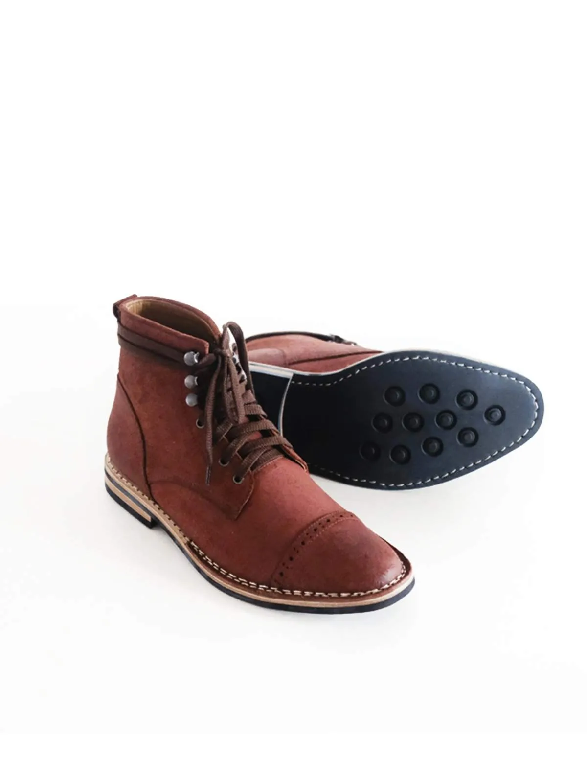 Chevalier Captoe Boots Roughout Secret Brown Two Row Stitched