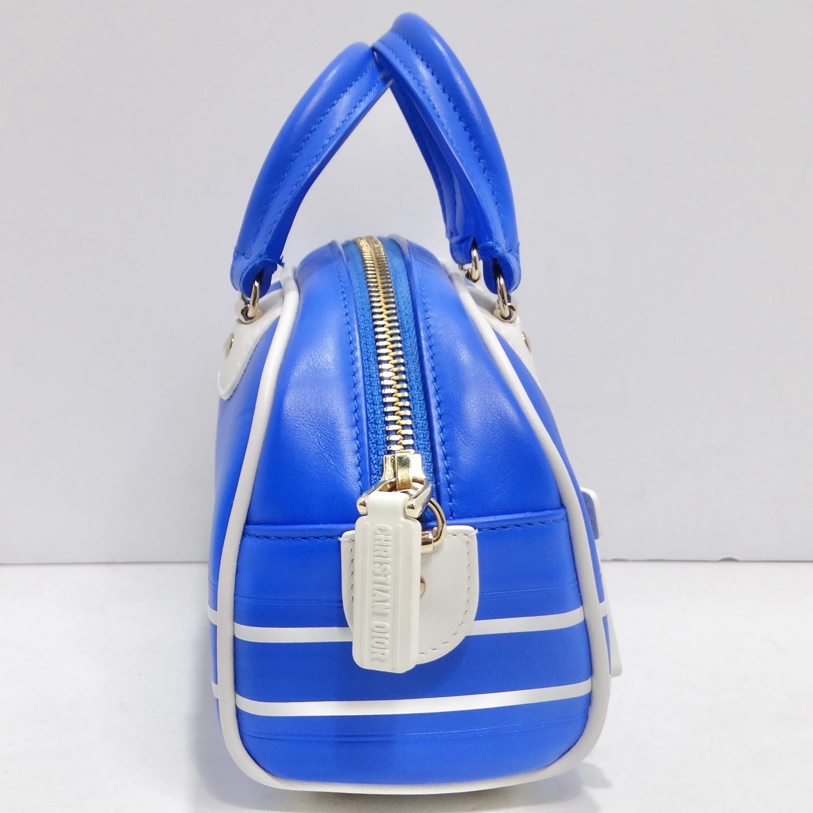Christian Dior Micro Vibe Zip Bowling Bag Blue Leather