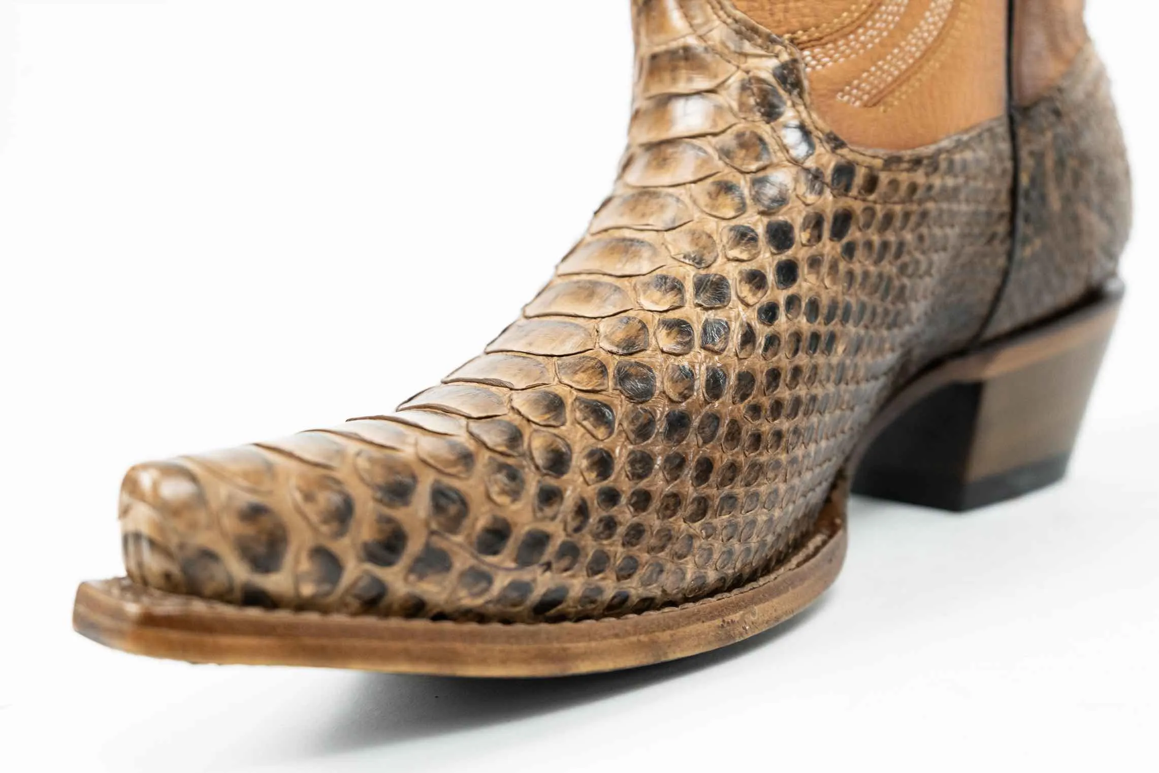 Cognac Python Snip Toe Western Booties