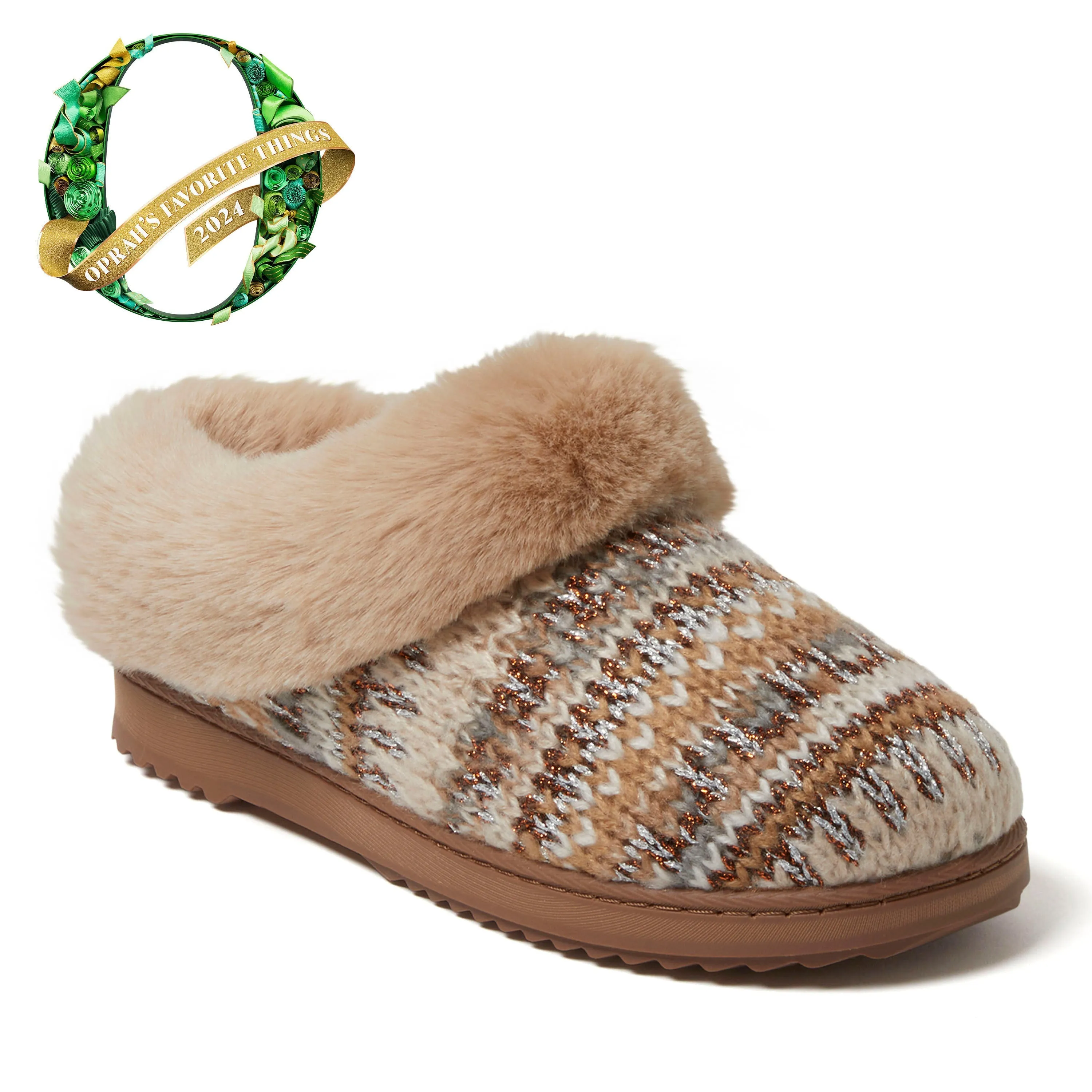 Dearfoams Women's Hannah Festive Knit Clog House Shoe Slipper