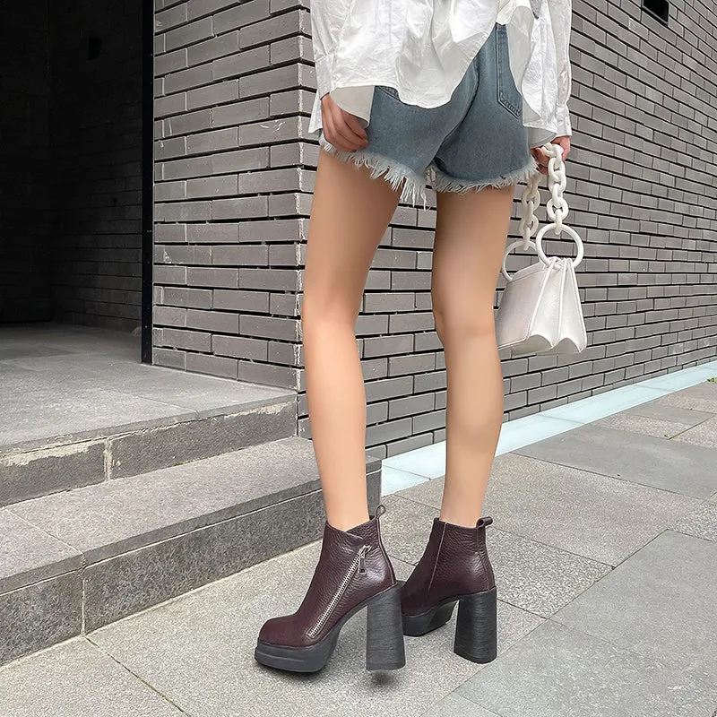 Dina Brown Platform Boots with Heels