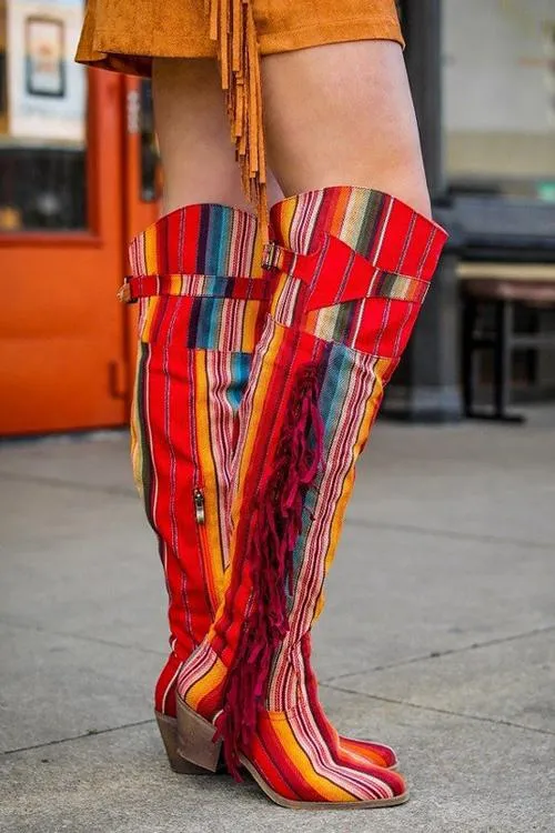 Fire Red Serape Fringe Boots