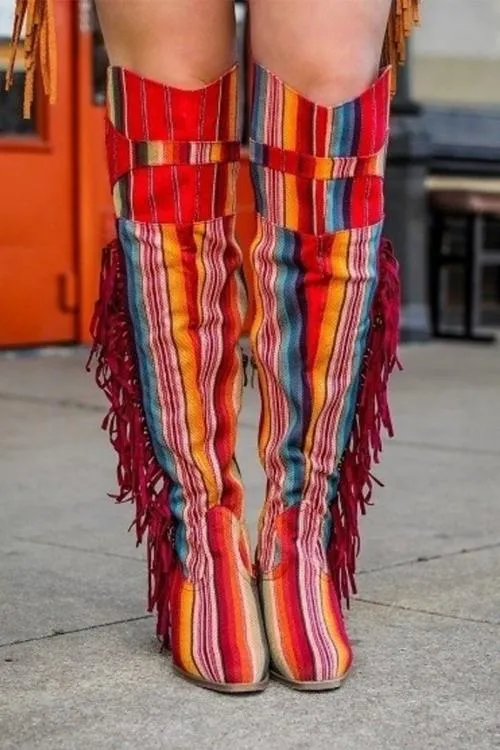 Fire Red Serape Fringe Boots