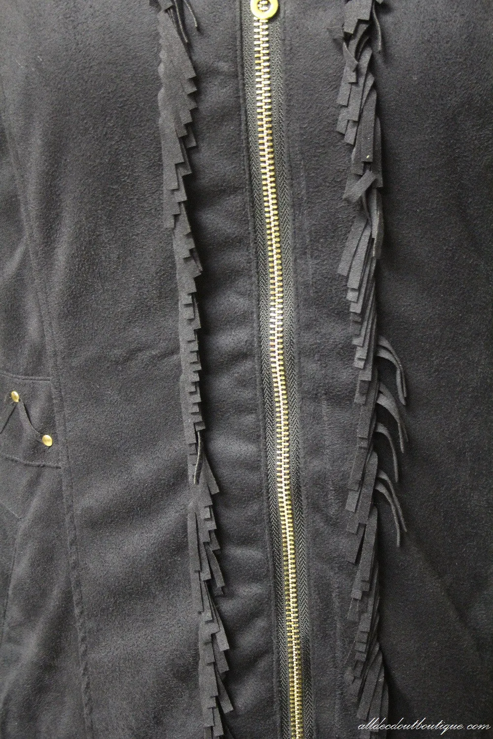 Firmiana | Coat with Zipper and Fringe Black
