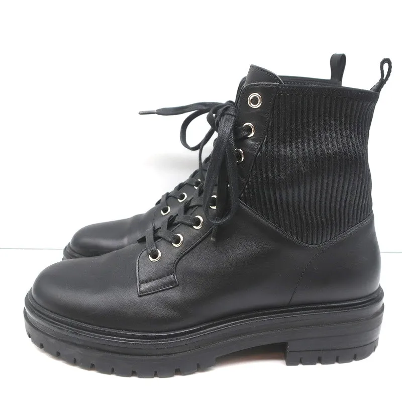 Gianvito Rossi Black Leather Size 38.5 Lace-Up Ankle Boots