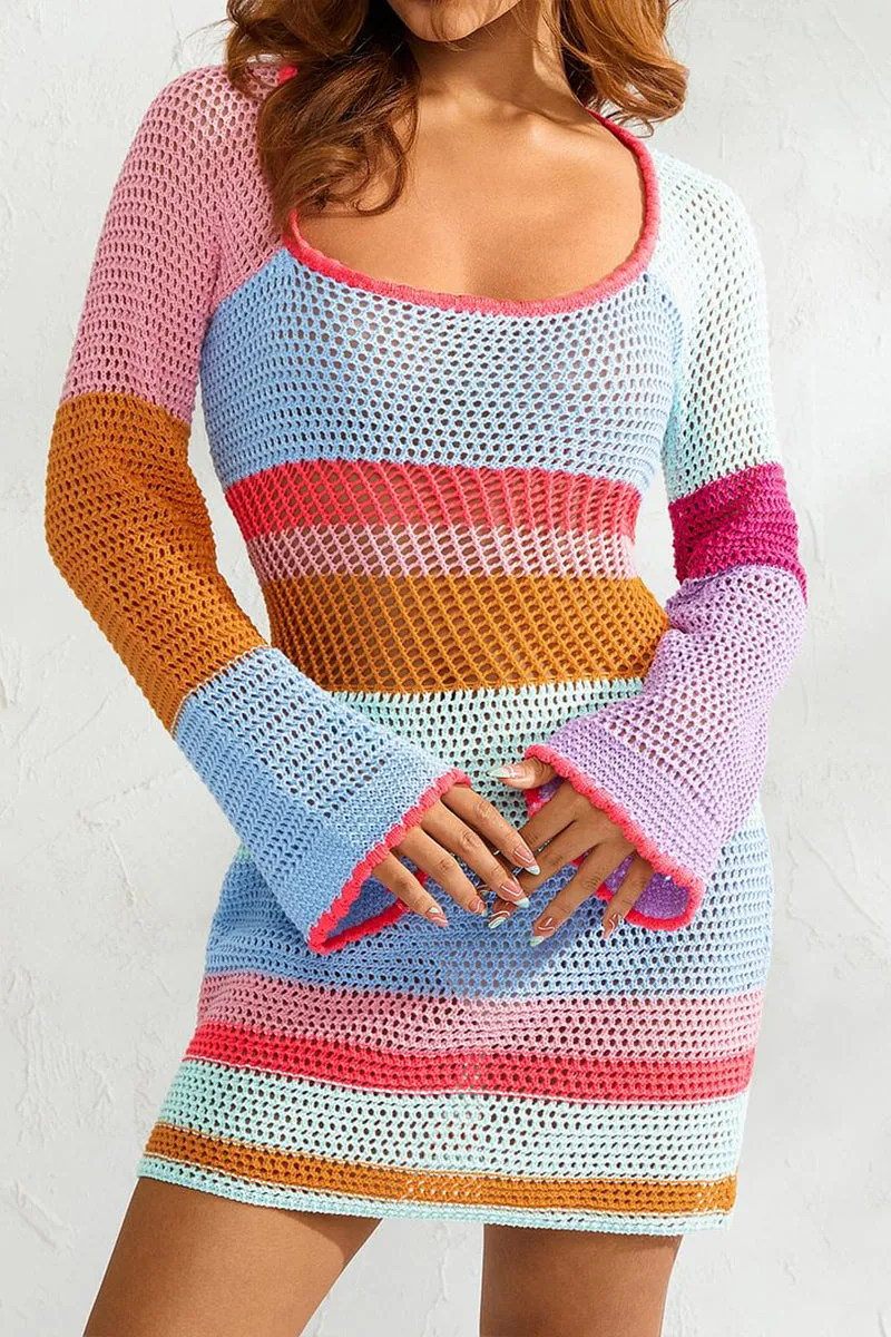 HBR1222 Rainbow Knit Mini Dress