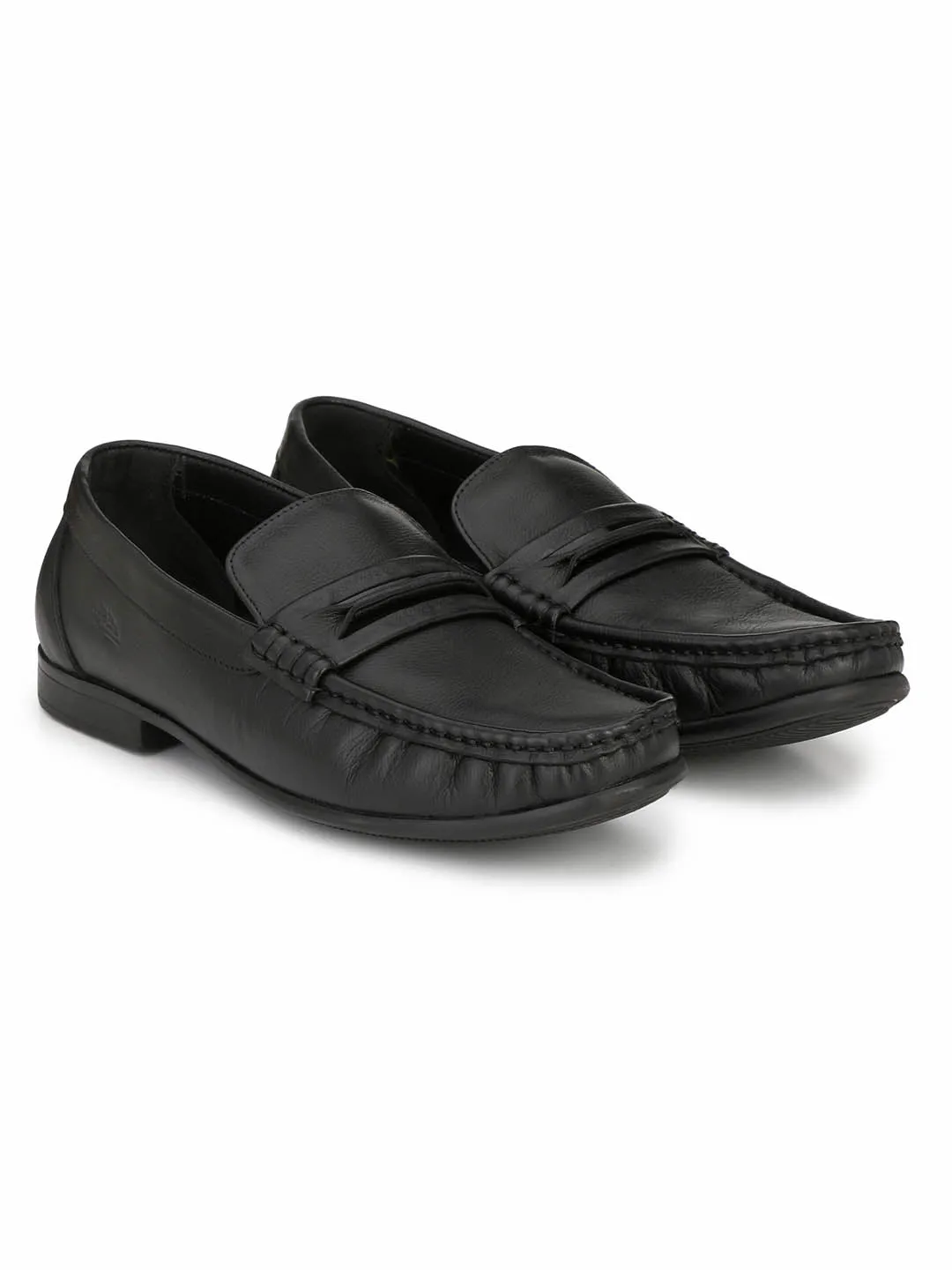 Hitz Men's Black Slip-On Comfort Leather Shoes
