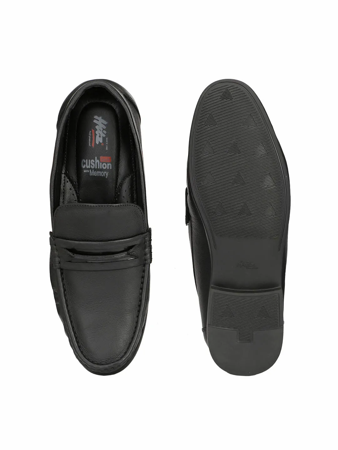 Hitz Men's Black Slip-On Comfort Leather Shoes