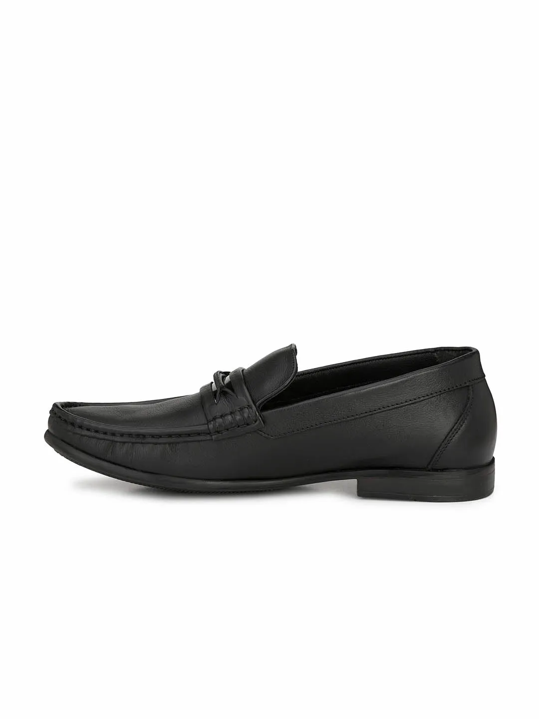 Hitz Men's Black Slip-On Comfort Leather Shoes
