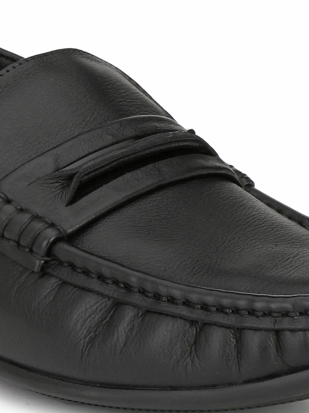 Hitz Men's Black Slip-On Comfort Leather Shoes