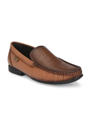 Hitz Men's Tan Slip-On Leather Comfort Shoes