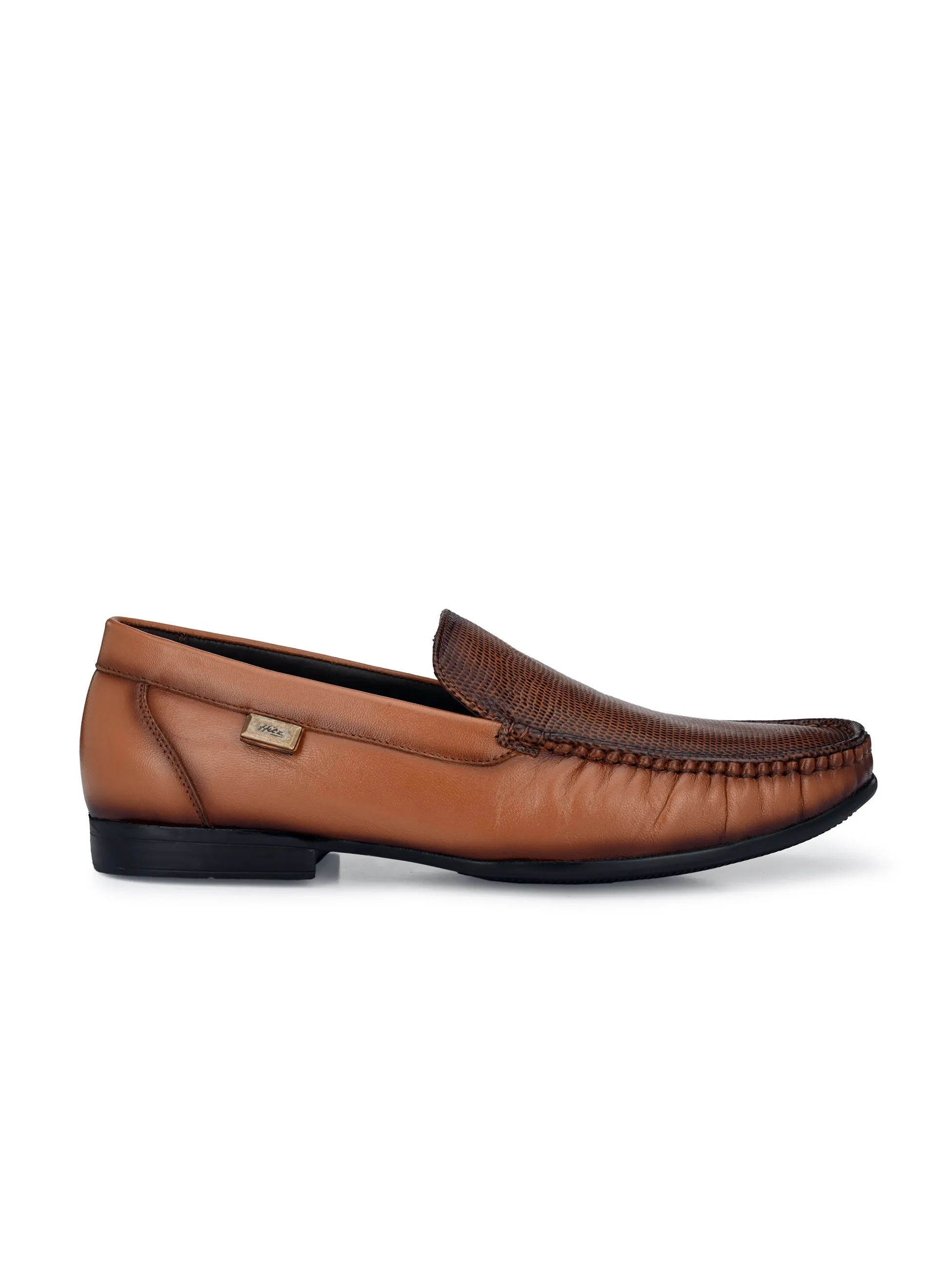Hitz Men's Tan Slip-On Leather Comfort Shoes