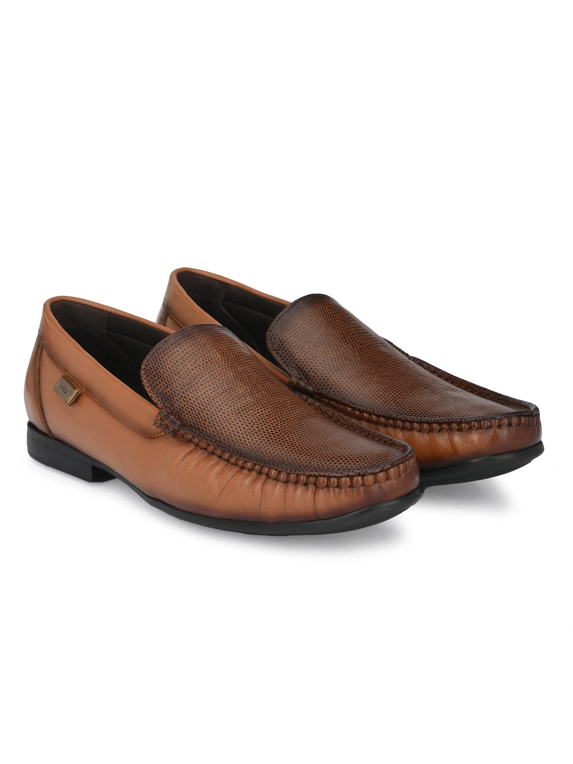 Hitz Men's Tan Slip-On Leather Comfort Shoes