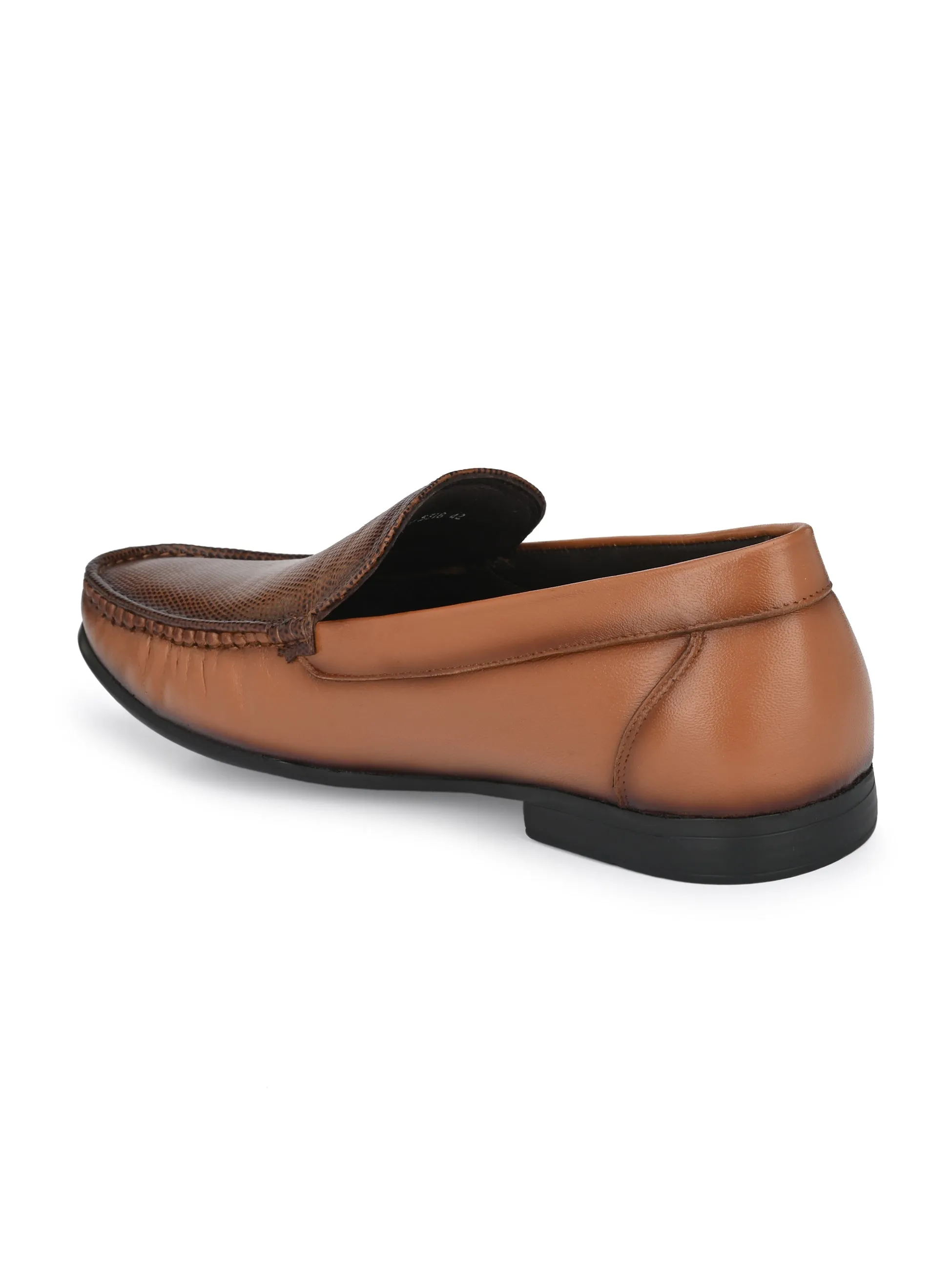 Hitz Men's Tan Slip-On Leather Comfort Shoes