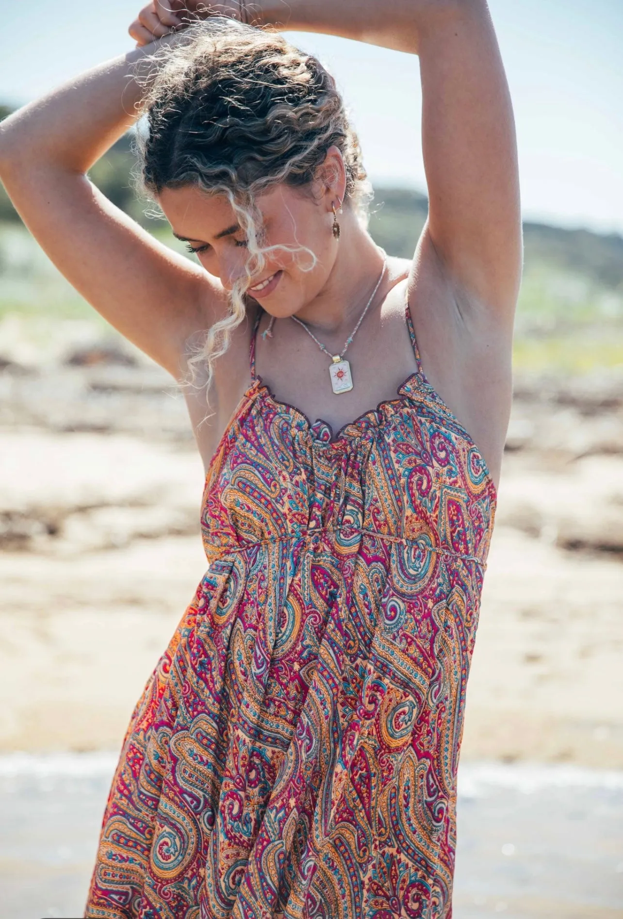 Iris Sun Dress ~ Peach with gold fleck