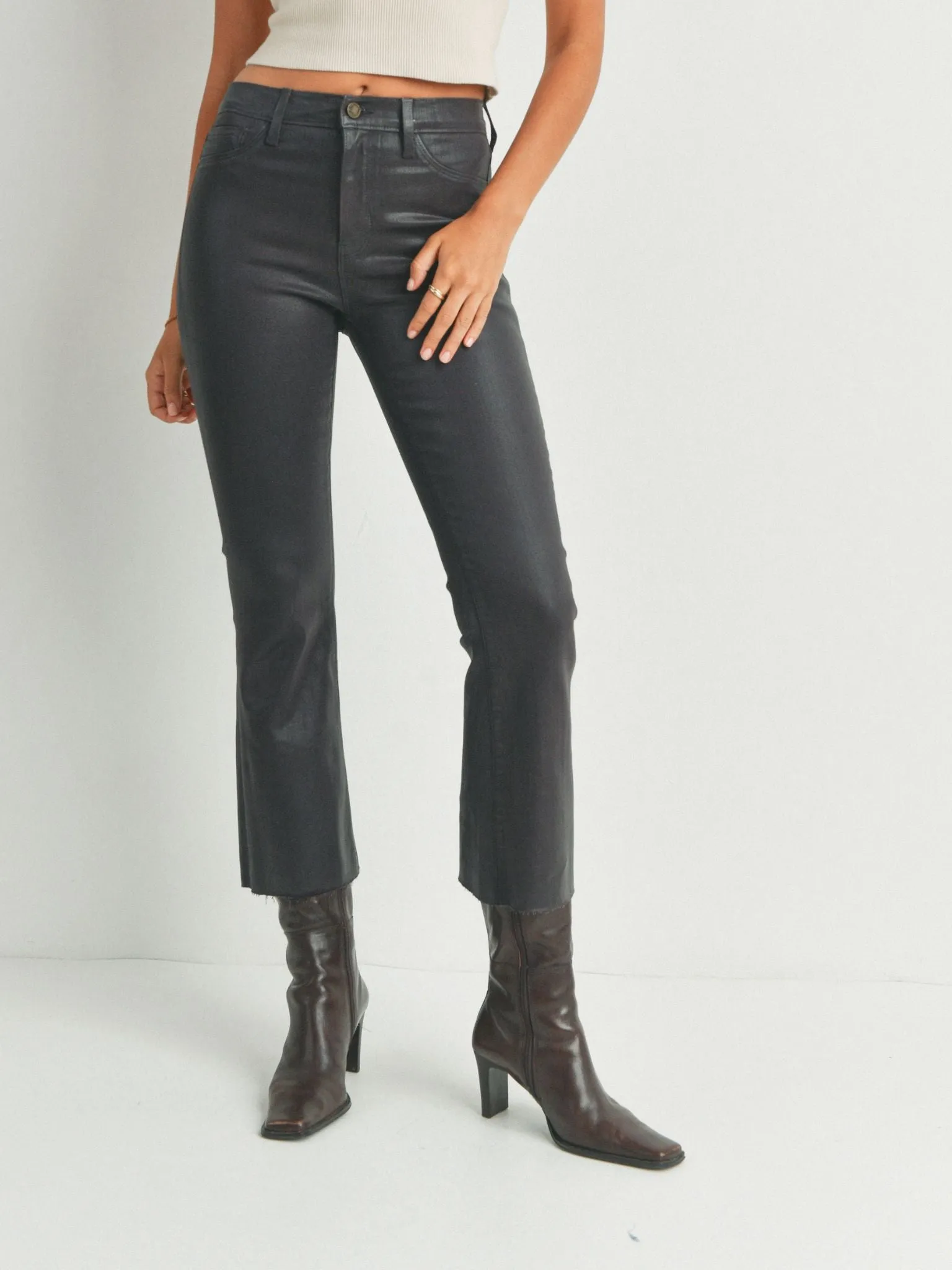 Just Black Coated Crop Flare - Dark Brown