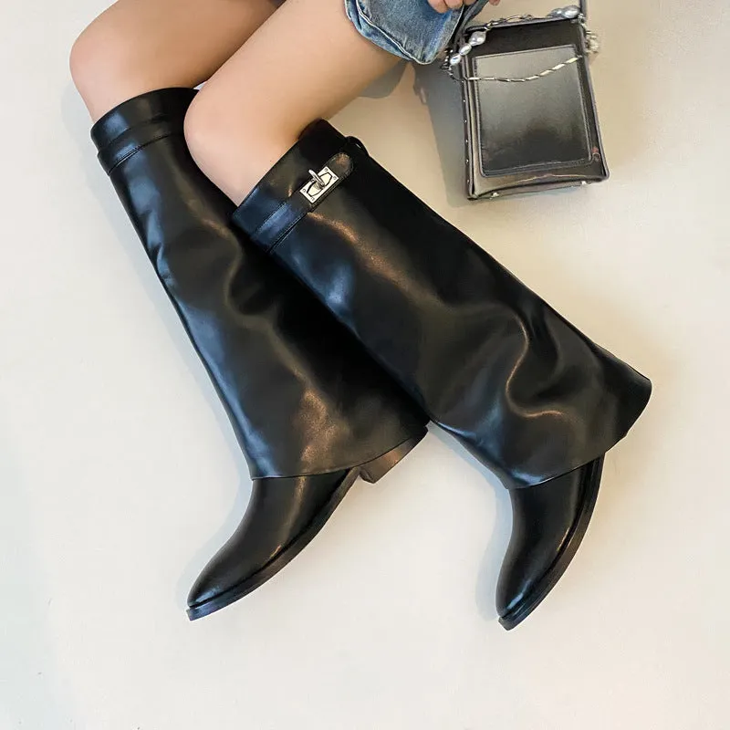 Large Tube Boots Belt Buckle - Round Head Metal Design
