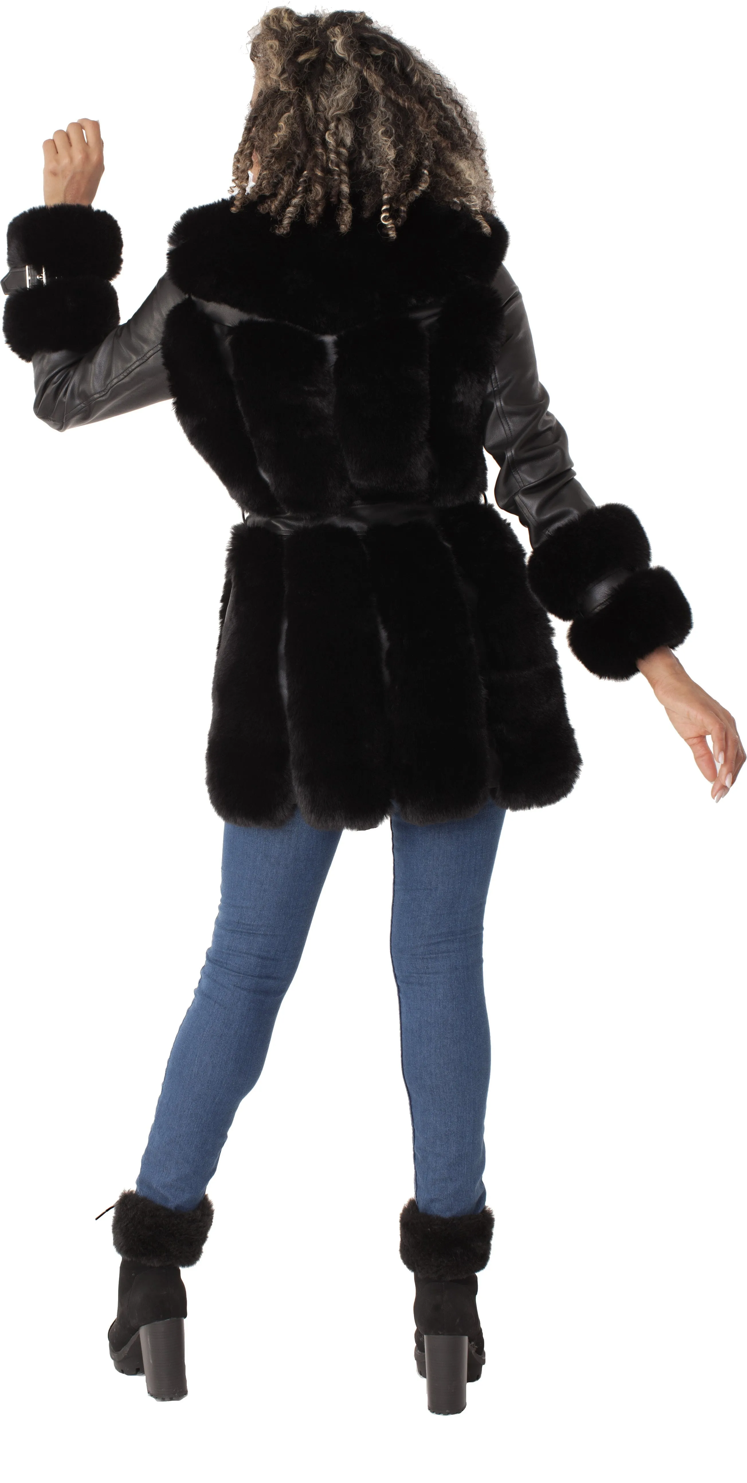 Leather and Fur Trim Jacket -82158