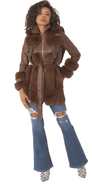 Leather and Fur Trim Jacket -82158