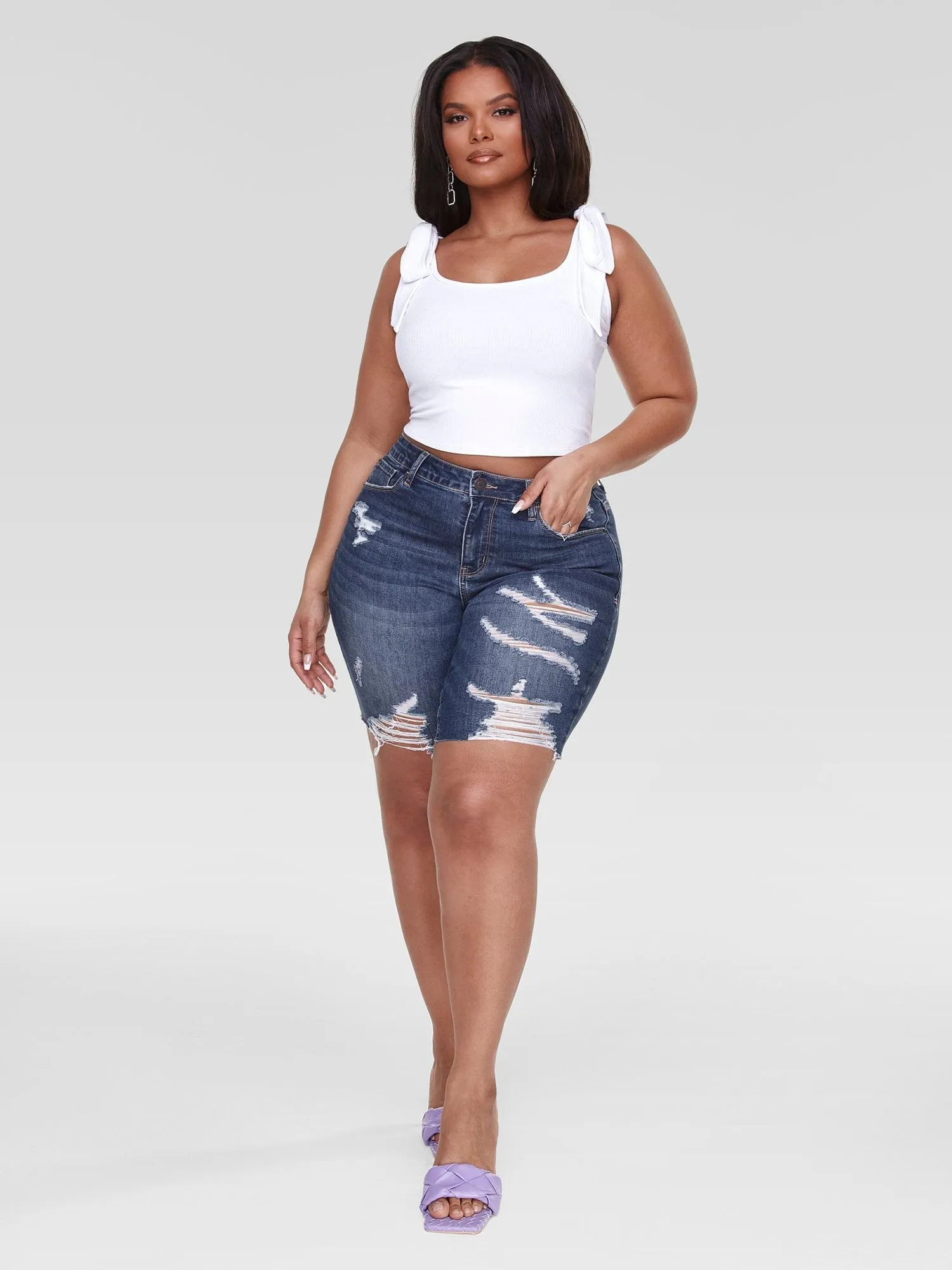 Lenise Ribbed Knit Tie Strap Crop Top