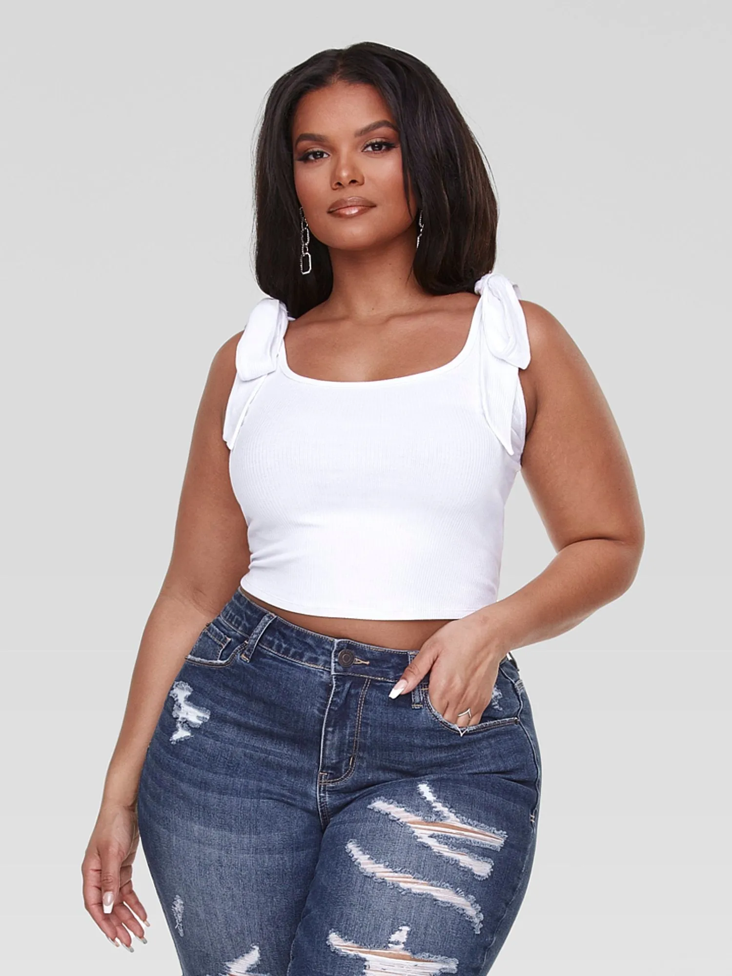 Lenise Ribbed Knit Tie Strap Crop Top