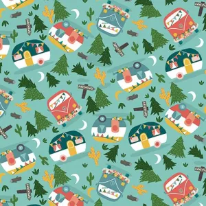 Live Your Adventure by 3 Wishes Fabrics HAPPY CAMPER/TURQUOISE
