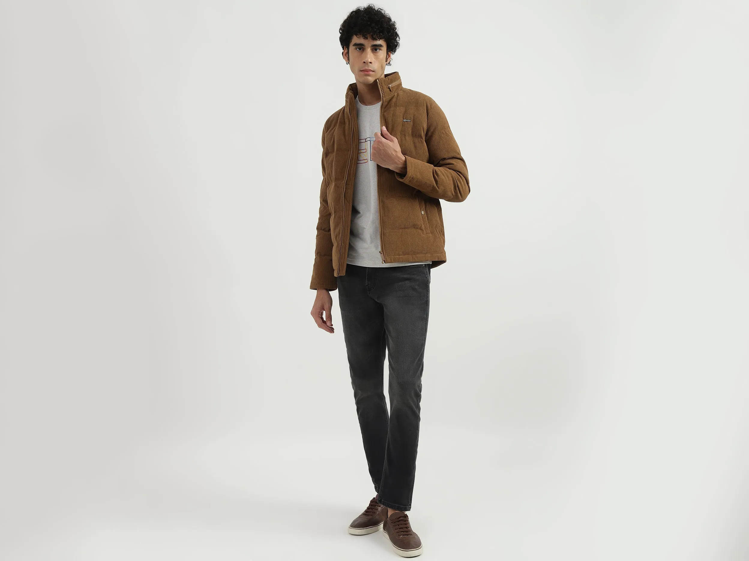 Men Ribbed High Neck Jacket