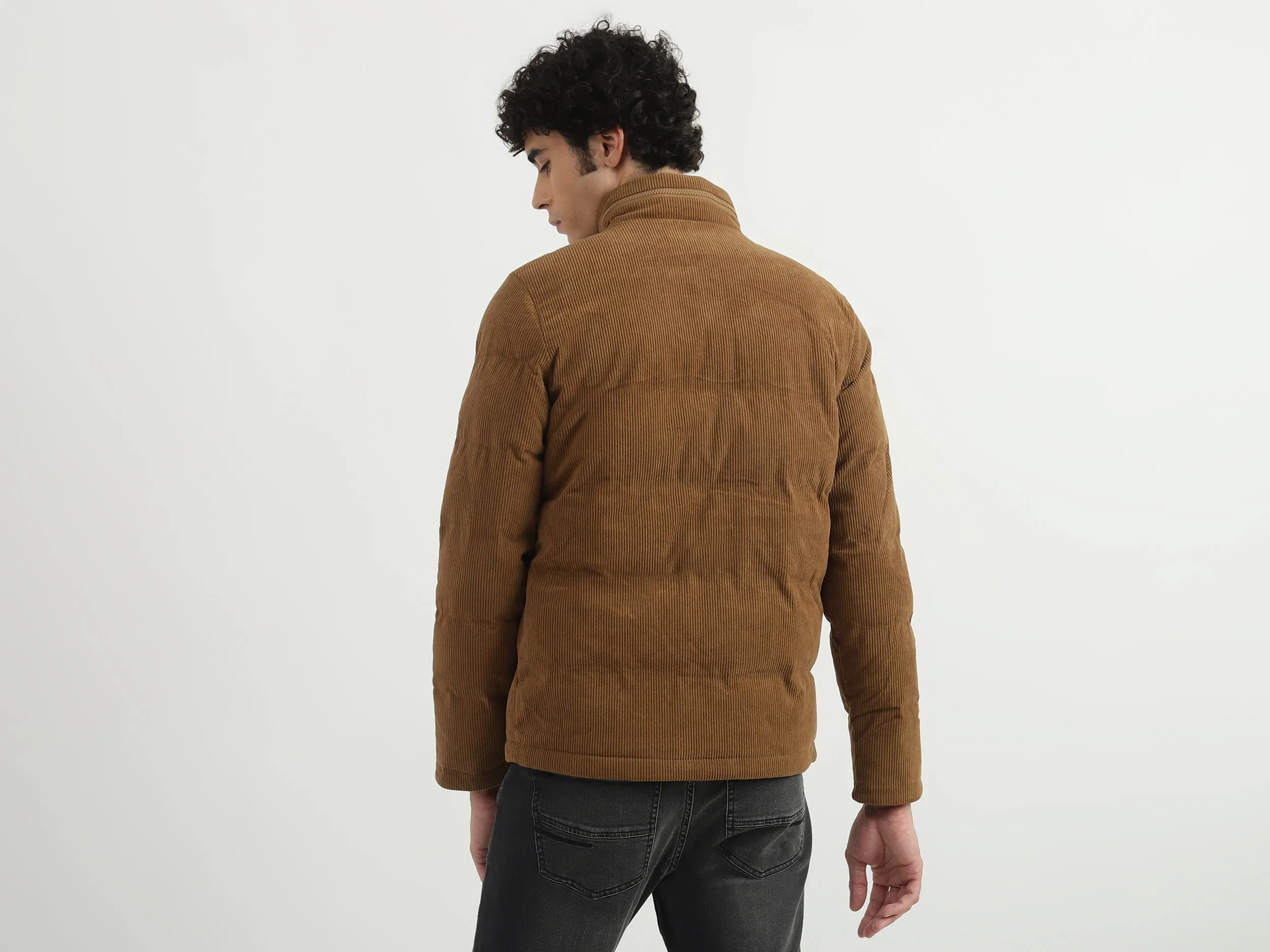 Men Ribbed High Neck Jacket