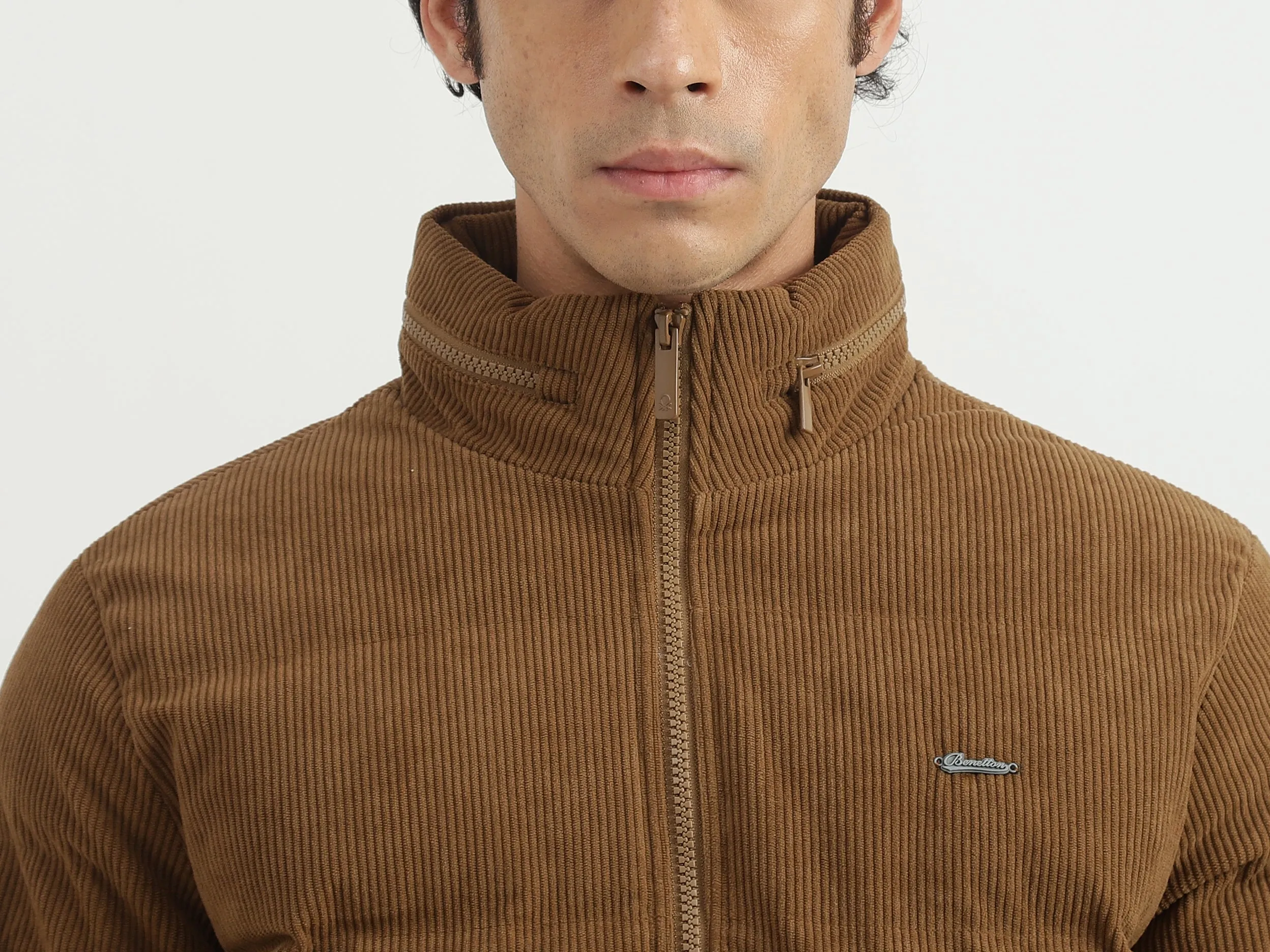 Men Ribbed High Neck Jacket