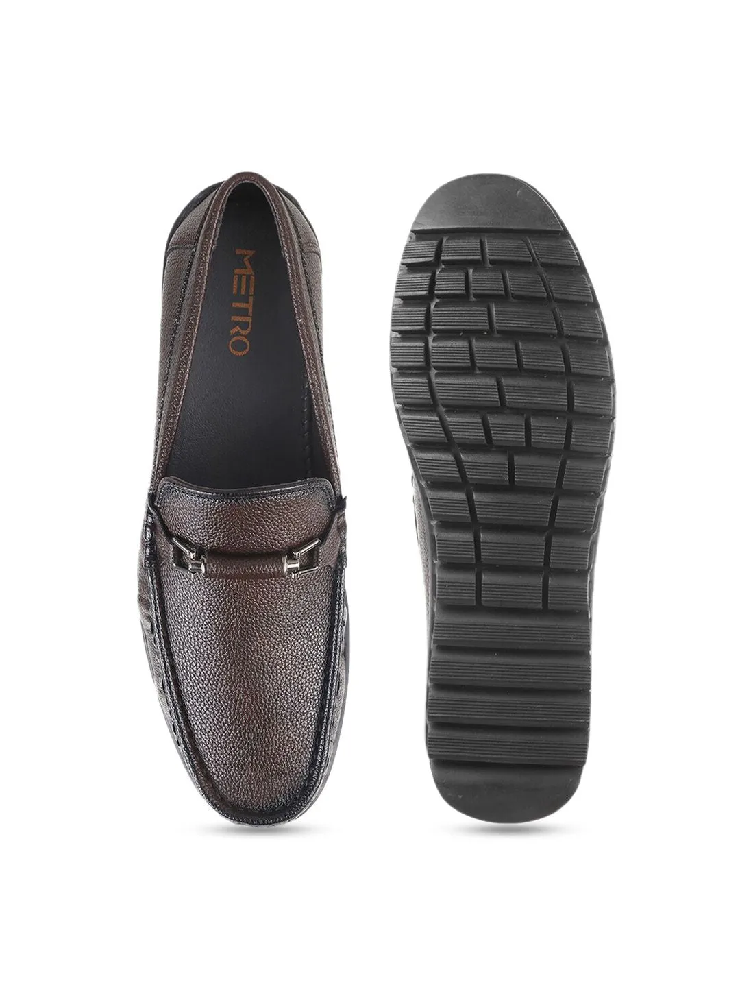 Metro Men Textured Comfort Insole Horsebit Loafers