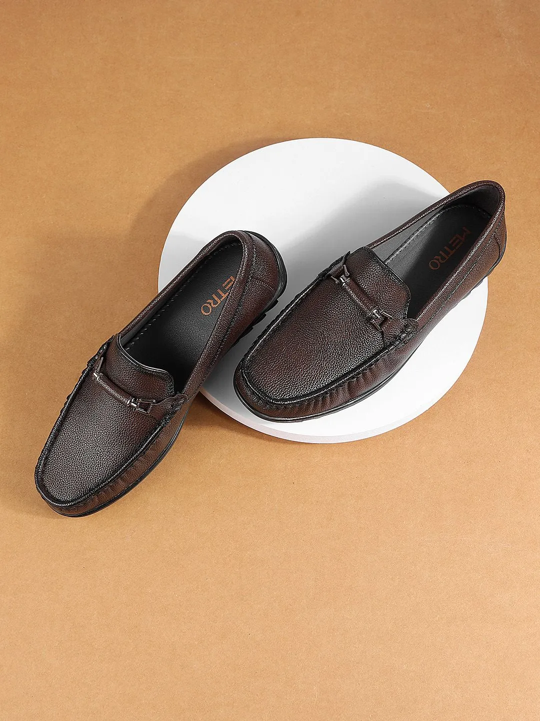 Metro Men Textured Comfort Insole Horsebit Loafers