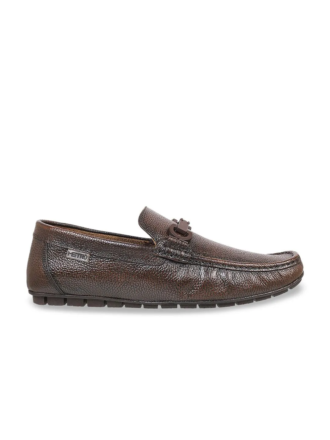 Metro Men Textured Embellished Comfort Insole Leather Horsebit Loafers