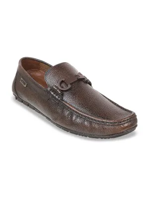 Metro Men Textured Embellished Comfort Insole Leather Horsebit Loafers