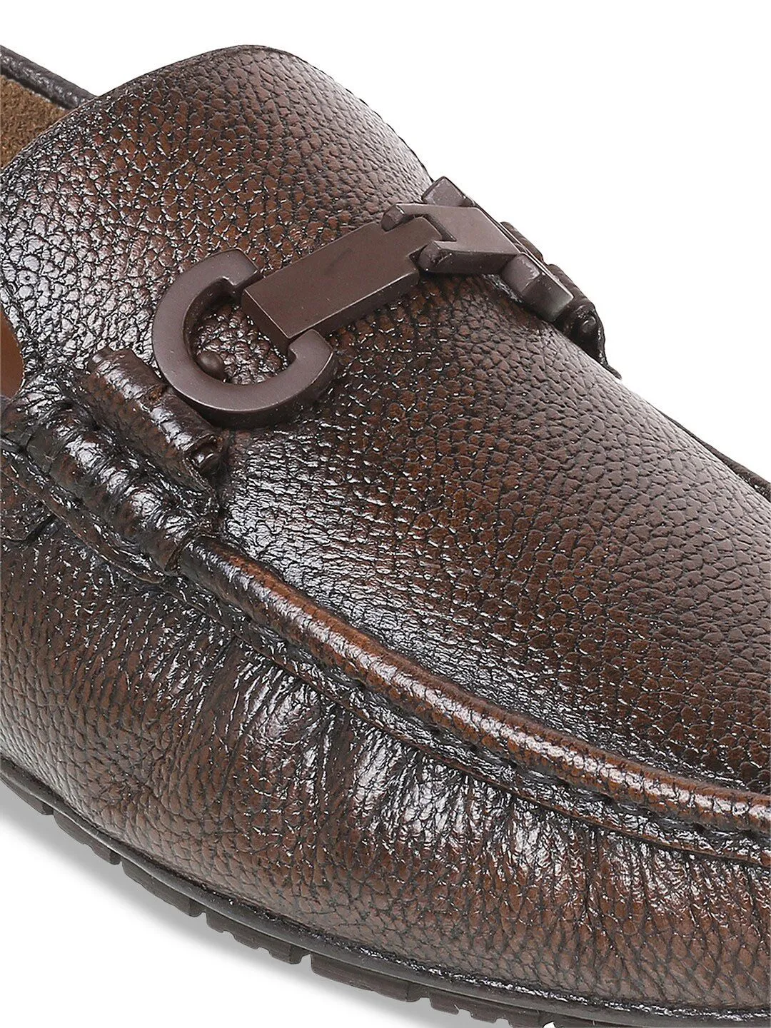 Metro Men Textured Embellished Comfort Insole Leather Horsebit Loafers