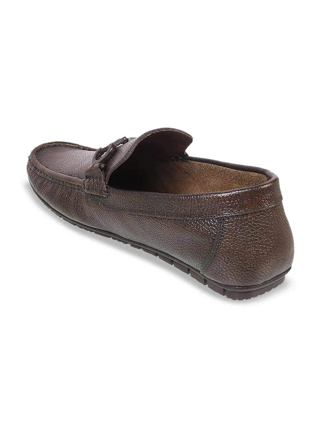 Metro Men Textured Embellished Comfort Insole Leather Horsebit Loafers