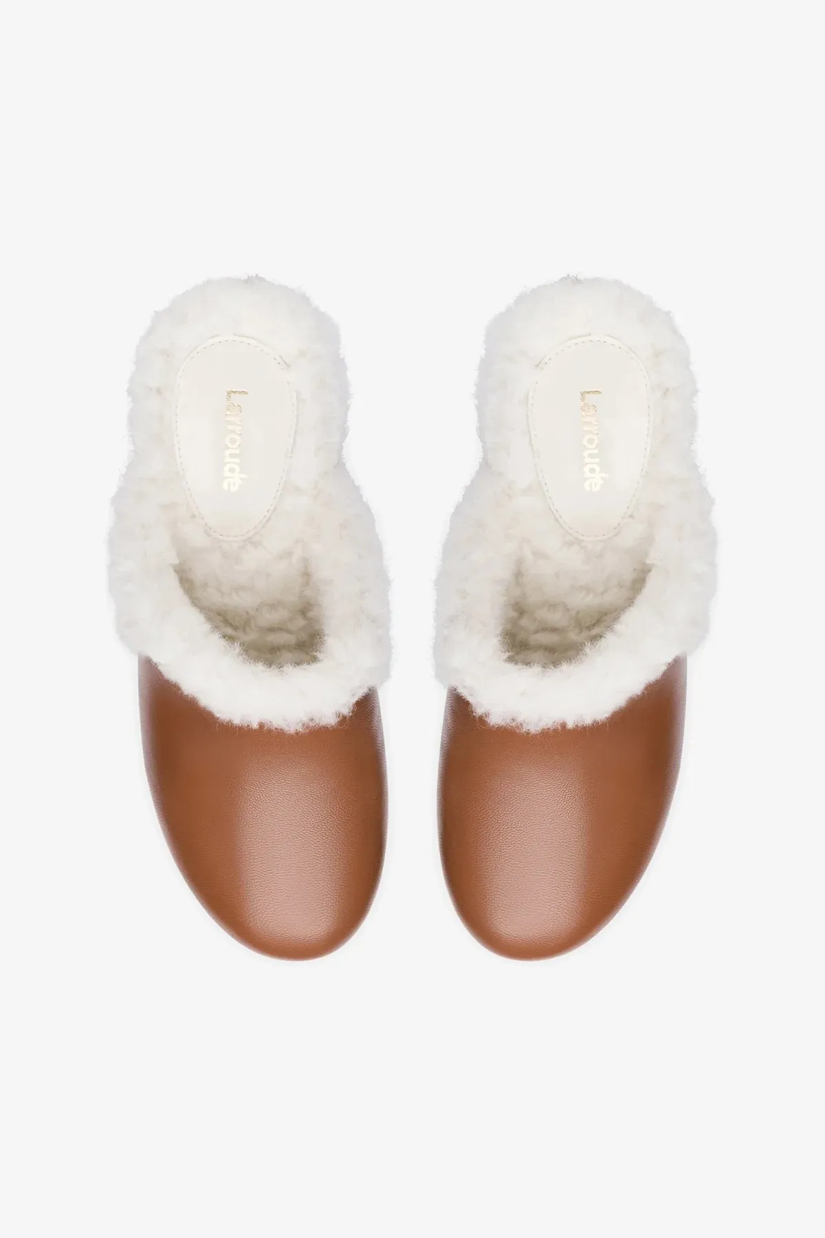 Miso Platform Clog In Caramel Leather and Natural Shearling