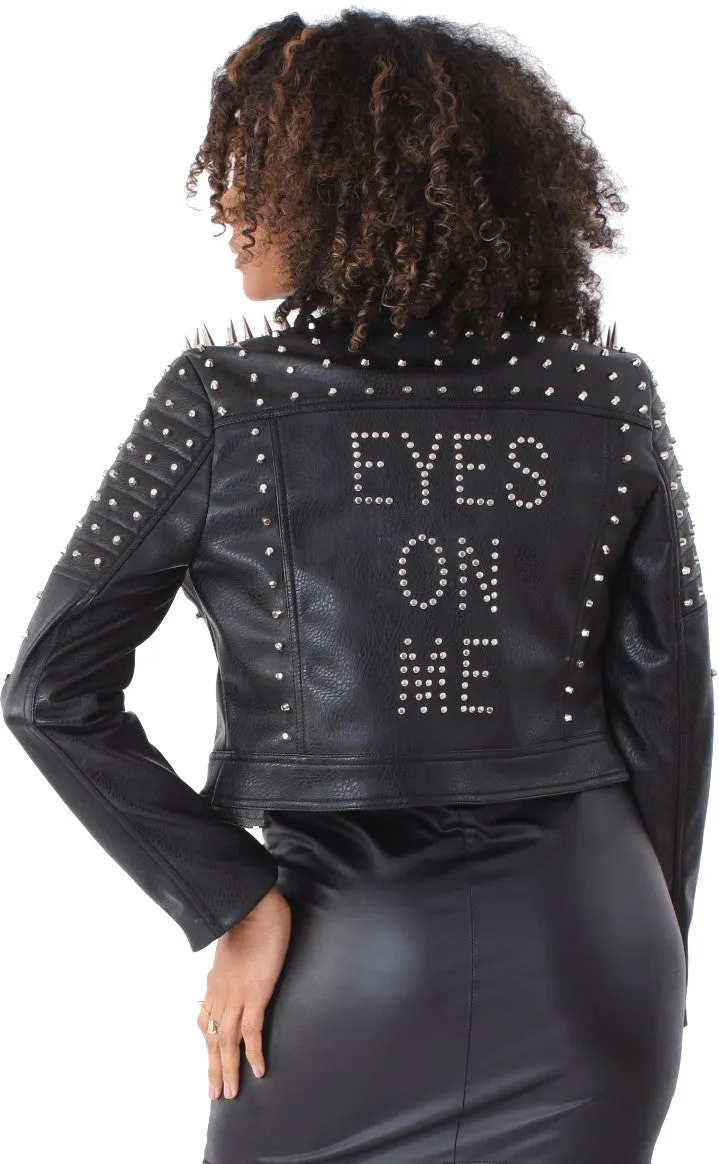 Multi Colored Studded Leather Jacket -81752