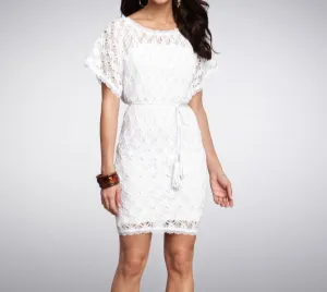 Muse Belted Crochet Sheath Dress