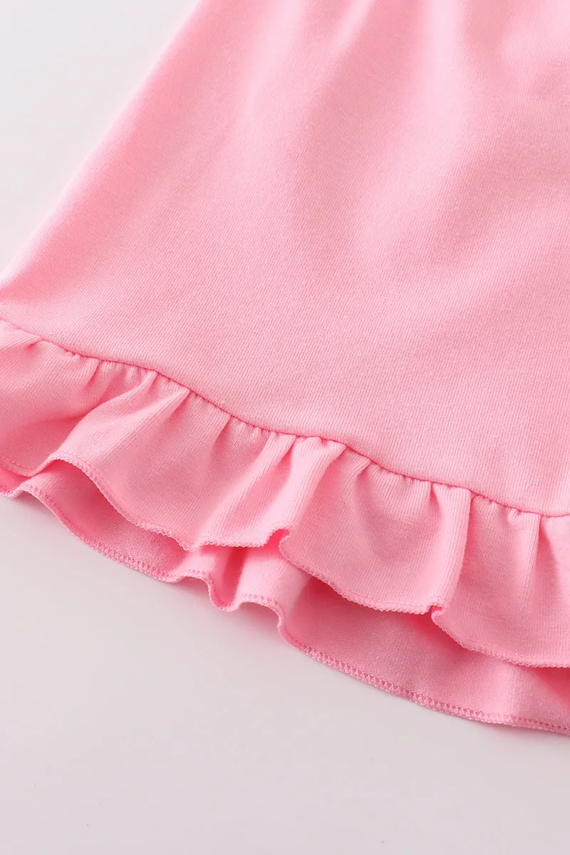 Pink let's go girls boots bow floral smocked shorts set