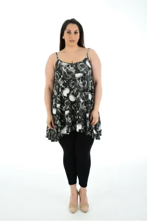 Plus Size Skull Roses Print Strappy Mini Dress Vest Top
