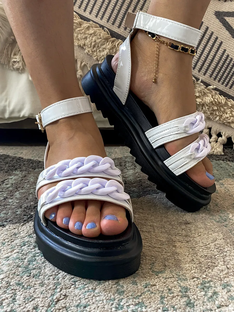 Purple Chain Cream Open Toe Platform Sandals