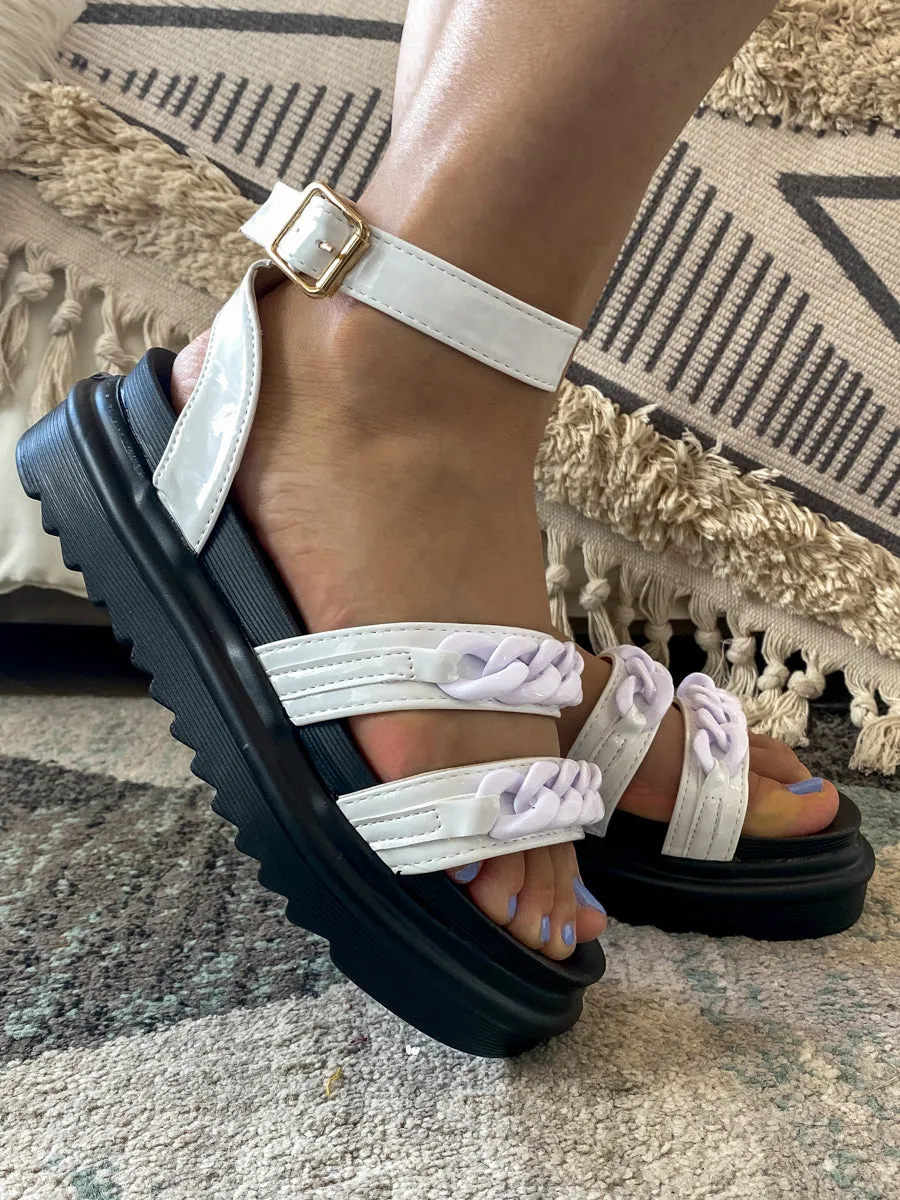 Purple Chain Cream Open Toe Platform Sandals